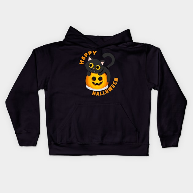 HAPPY HALLOWEEN CAT PUMPKIN Kids Hoodie by Dieowl